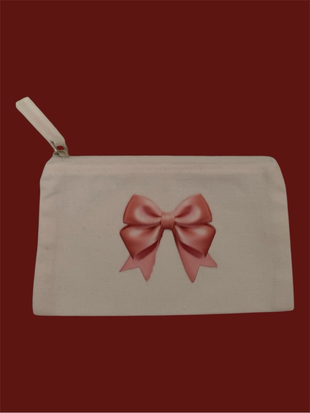 NWOT Handmade Coquette Pink Ribbon Bow Canvas Zipper Pouch